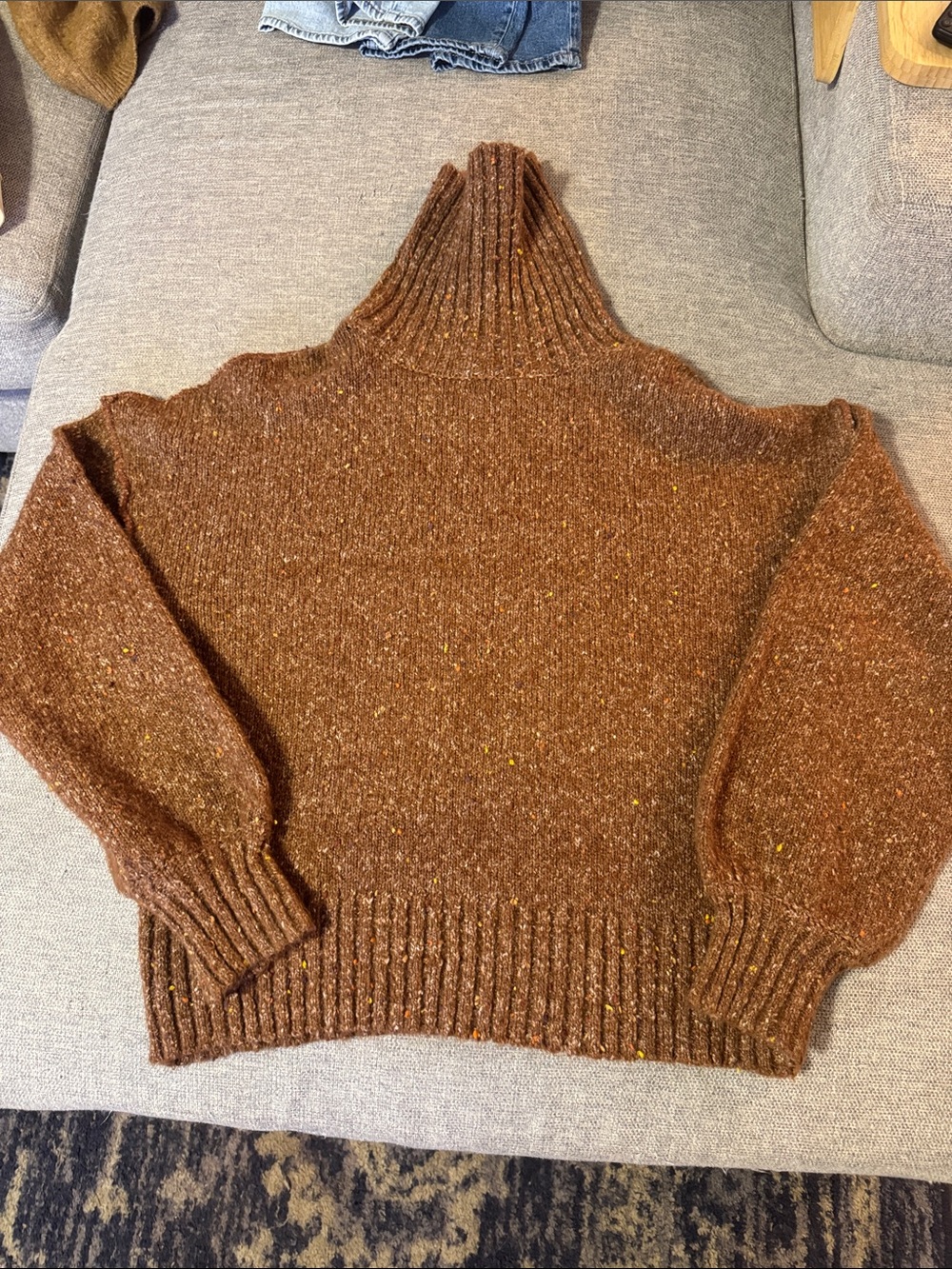 Classic Brown Tweed Turtleneck Sweater